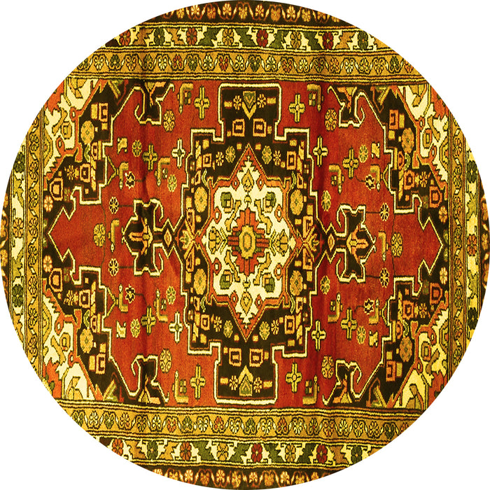 Round Machine Washable Medallion Yellow Traditional Rug, wshtr1268yw