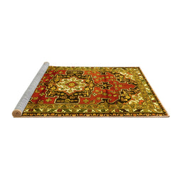 Sideview of Machine Washable Medallion Yellow Traditional Rug, wshtr1268yw
