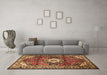 Machine Washable Medallion Brown Traditional Rug in a Living Room,, wshtr1268brn