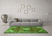 Machine Washable Medallion Green Traditional Area Rugs in a Living Room,, wshtr1268grn