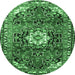 Round Machine Washable Medallion Emerald Green Traditional Area Rugs, wshtr1268emgrn
