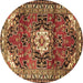 Round Machine Washable Medallion Brown Traditional Rug, wshtr1268brn