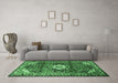 Machine Washable Medallion Emerald Green Traditional Area Rugs in a Living Room,, wshtr1268emgrn