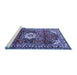 Sideview of Machine Washable Medallion Blue Traditional Rug, wshtr1268blu