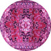 Round Machine Washable Medallion Pink Traditional Rug, wshtr1268pnk