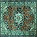 Square Machine Washable Medallion Turquoise Traditional Area Rugs, wshtr1268turq