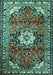 Machine Washable Medallion Turquoise Traditional Area Rugs, wshtr1268turq