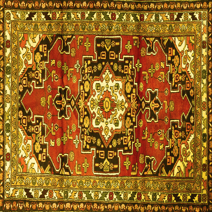 Square Machine Washable Medallion Yellow Traditional Rug, wshtr1268yw