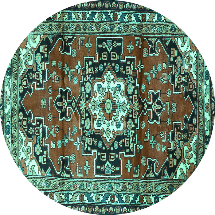 Round Medallion Turquoise Traditional Rug, tr1268turq
