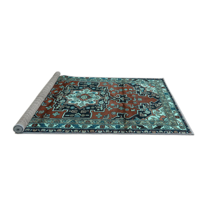 Sideview of Machine Washable Medallion Light Blue Traditional Rug, wshtr1268lblu