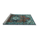 Sideview of Machine Washable Medallion Light Blue Traditional Rug, wshtr1268lblu