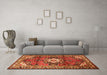 Machine Washable Medallion Orange Traditional Area Rugs in a Living Room, wshtr1268org