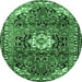 Round Medallion Emerald Green Traditional Rug, tr1268emgrn