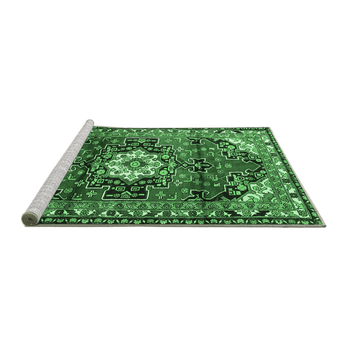 Sideview of Machine Washable Medallion Emerald Green Traditional Area Rugs, wshtr1268emgrn