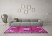 Machine Washable Medallion Pink Traditional Rug in a Living Room, wshtr1268pnk