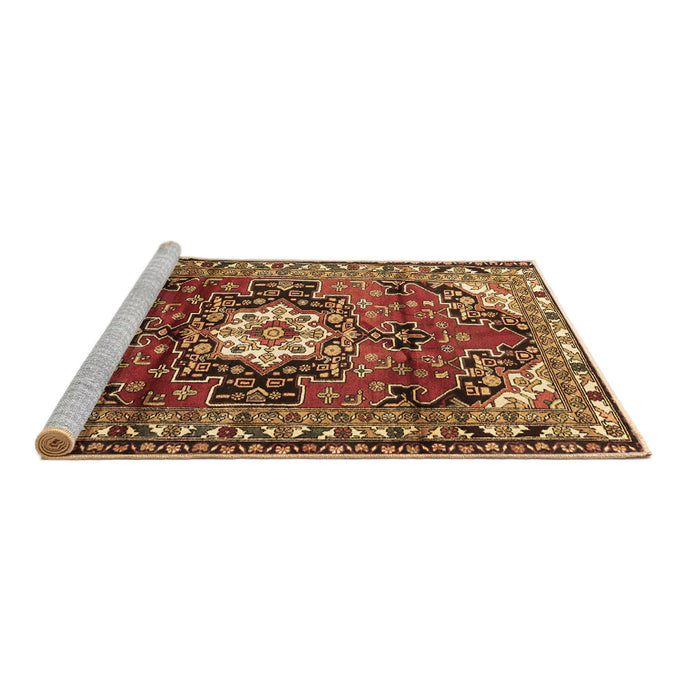 Sideview of Machine Washable Medallion Brown Traditional Rug, wshtr1268brn