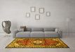 Machine Washable Medallion Yellow Traditional Rug in a Living Room, wshtr1268yw