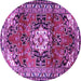 Round Machine Washable Medallion Purple Traditional Area Rugs, wshtr1268pur