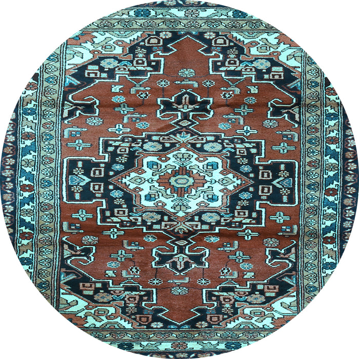 Round Medallion Light Blue Traditional Rug, tr1268lblu