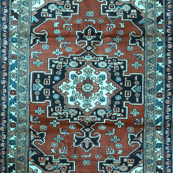 Machine Washable Medallion Light Blue Traditional Rug, wshtr1268lblu
