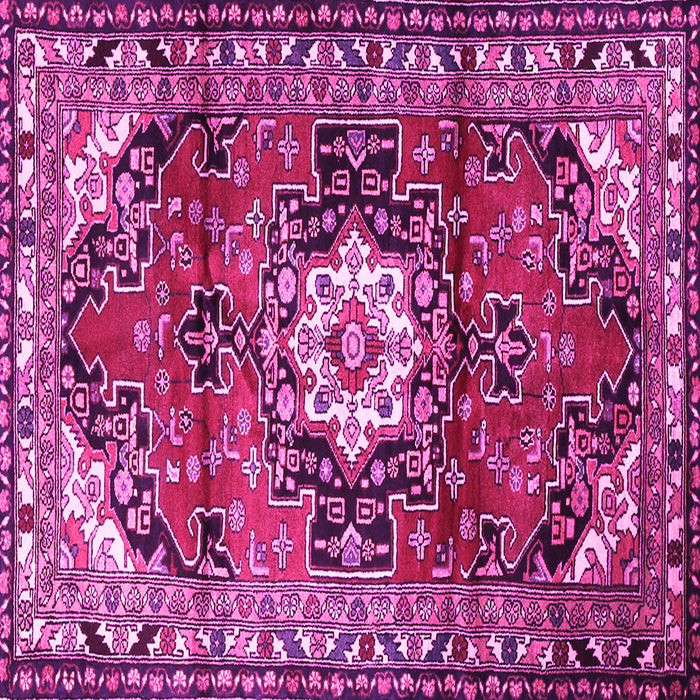 Square Machine Washable Medallion Pink Traditional Rug, wshtr1268pnk
