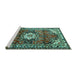 Sideview of Machine Washable Medallion Turquoise Traditional Area Rugs, wshtr1268turq