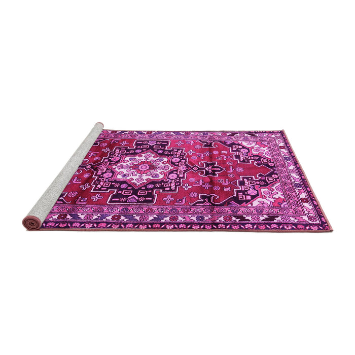 Sideview of Machine Washable Medallion Pink Traditional Rug, wshtr1268pnk