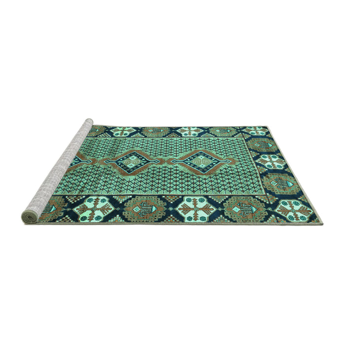 Sideview of Machine Washable Persian Turquoise Traditional Area Rugs, wshtr1269turq