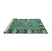 Sideview of Machine Washable Persian Turquoise Traditional Area Rugs, wshtr1269turq