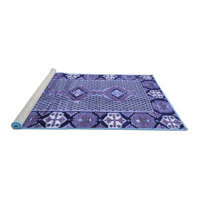 Sideview of Machine Washable Persian Blue Traditional Rug, wshtr1269blu