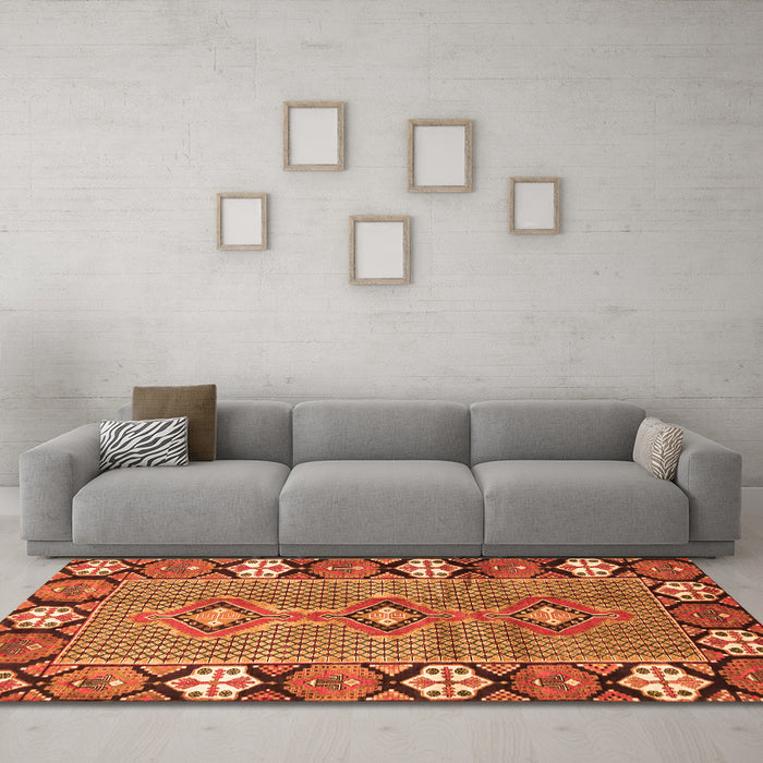 Machine Washable Persian Orange Traditional Area Rugs in a Living Room, wshtr1269org