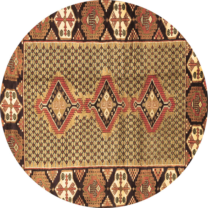 Round Persian Brown Traditional Rug, tr1269brn