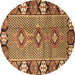 Round Persian Brown Traditional Rug, tr1269brn