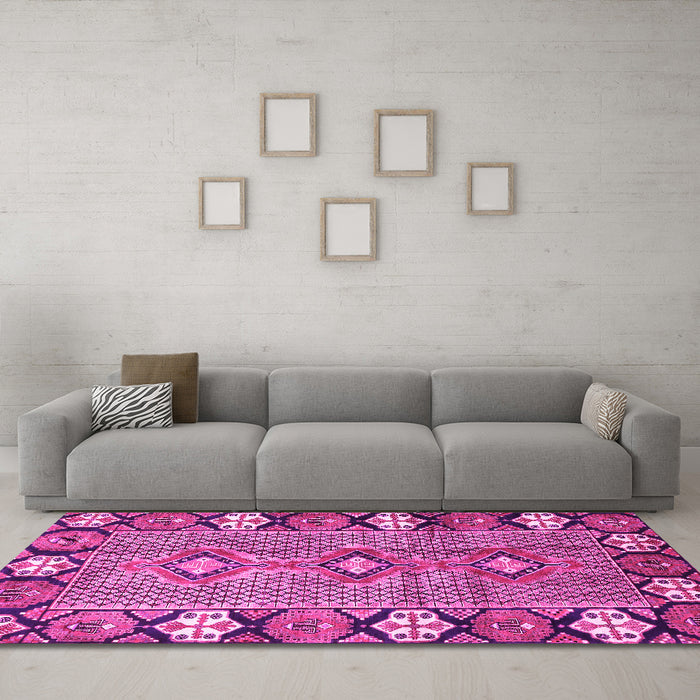 Machine Washable Persian Pink Traditional Rug in a Living Room, wshtr1269pnk