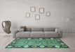 Machine Washable Persian Turquoise Traditional Area Rugs in a Living Room,, wshtr1269turq