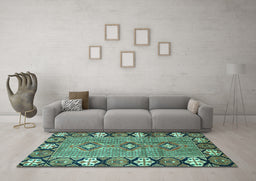 Machine Washable Persian Turquoise Traditional Area Rugs in a Living Room,, wshtr1269turq