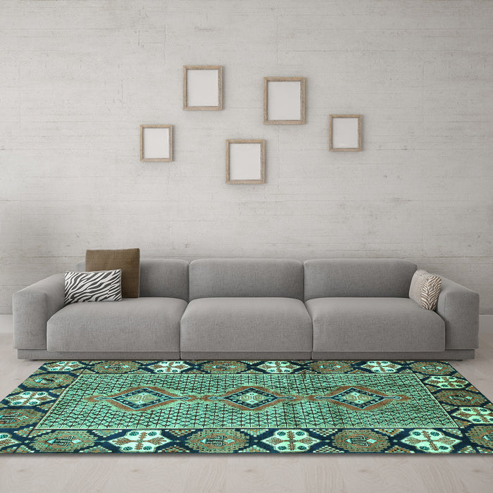 Machine Washable Persian Turquoise Traditional Area Rugs in a Living Room,, wshtr1269turq