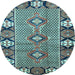 Round Machine Washable Persian Light Blue Traditional Rug, wshtr1269lblu