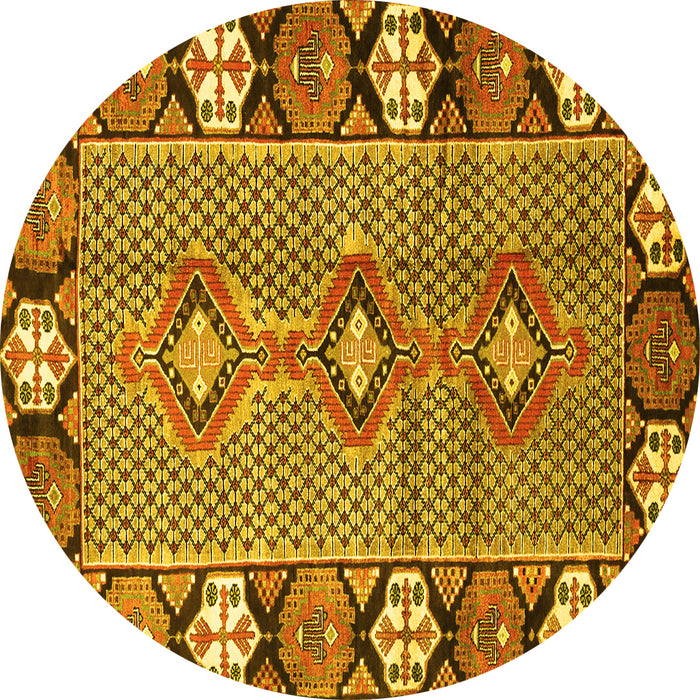 Round Machine Washable Persian Yellow Traditional Rug, wshtr1269yw