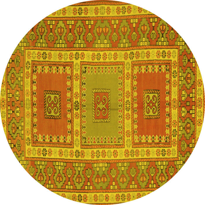 Round Persian Yellow Traditional Rug, tr126yw