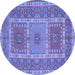 Round Machine Washable Persian Blue Traditional Rug, wshtr126blu