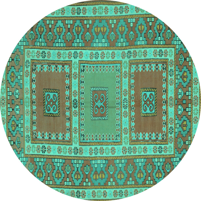 Round Machine Washable Persian Turquoise Traditional Area Rugs, wshtr126turq