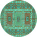 Round Machine Washable Persian Turquoise Traditional Area Rugs, wshtr126turq