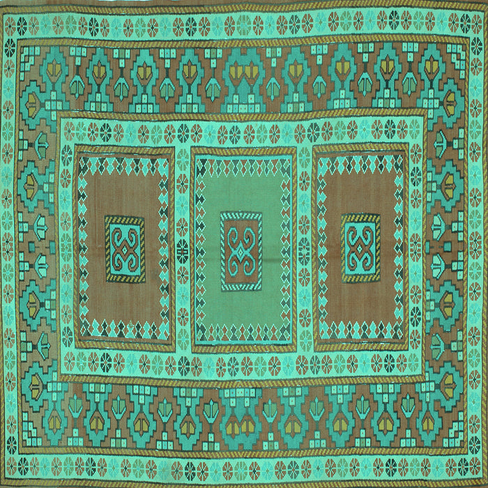 Square Machine Washable Persian Turquoise Traditional Area Rugs, wshtr126turq