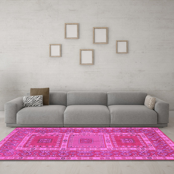 Machine Washable Persian Pink Traditional Rug in a Living Room, wshtr126pnk