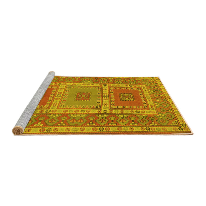 Sideview of Machine Washable Persian Yellow Traditional Rug, wshtr126yw