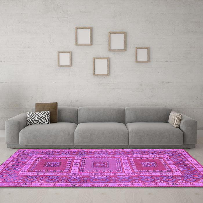 Machine Washable Persian Purple Traditional Area Rugs in a Living Room, wshtr126pur