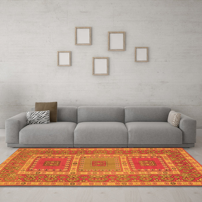 Machine Washable Persian Orange Traditional Area Rugs in a Living Room, wshtr126org