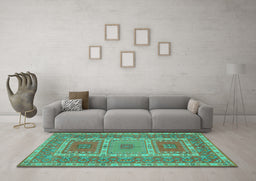 Machine Washable Persian Turquoise Traditional Area Rugs in a Living Room,, wshtr126turq