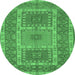 Round Machine Washable Persian Emerald Green Traditional Area Rugs, wshtr126emgrn